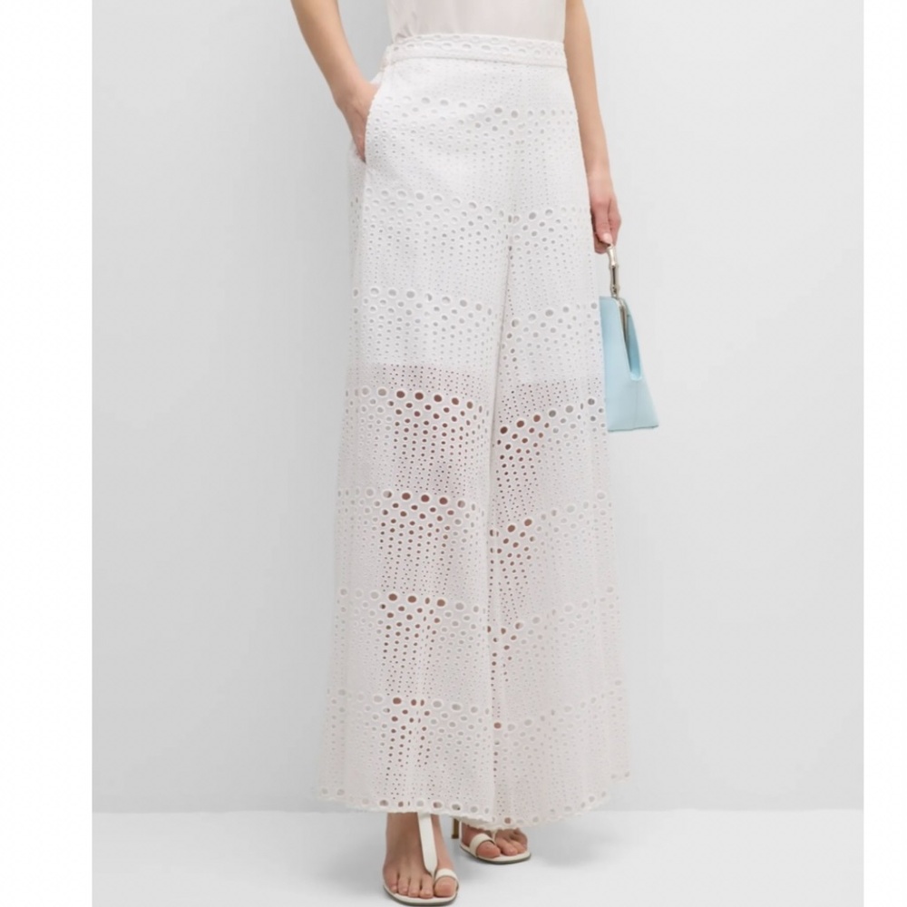 NATORI Round Eyelet Wide Leg Pants White SZ XL - Picture 3 of 16